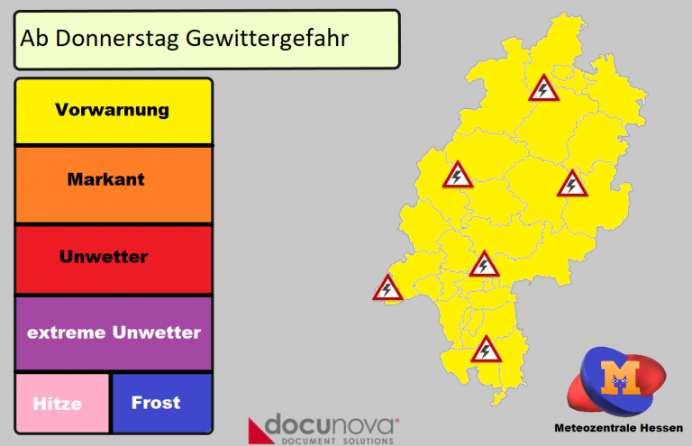 Hoch Frido über Hessen mit Temperaturen über 30 Grad. Ab Freitag Unwettergefahr.