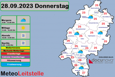28. September 2023 "Hitzepeak" am Donnerstag in Hessen. 27 Grad sind möglich. um 7:02 Uhr