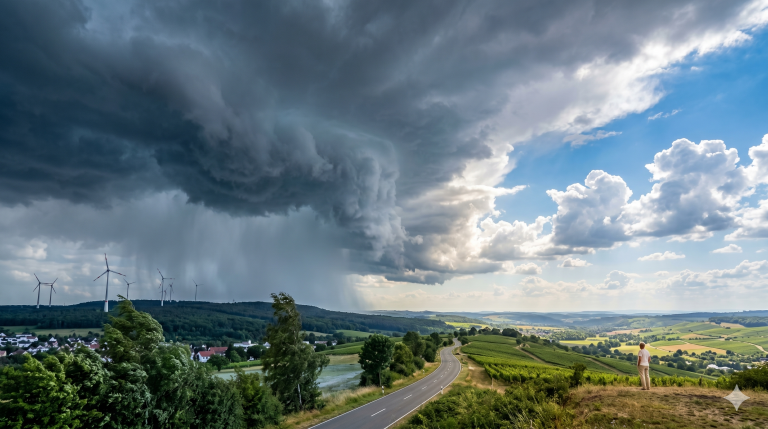 ab Dienstag stellt sich die Wetterlage spürbar um. Eine sogenannte Warmfront zieht über Deutschland hinweg. Diese Grenze zwischen zwei Luftmassen bringt nicht nur deutlich wärmere, sondern auch feuchtere Luft zu uns – es wird merklich schwül. Die Temperaturen machen einen Sprung auf 21 bis 26 Grad. Die Kehrseite der warmen Luft: Die Atmosphäre wird unruhig. Am Dienstagnachmittag und -abend können sich vor allem in der Osthälfte Nordrhein-Westfalens, in Hessen und im Osten von Rheinland-Pfalz einzelne Gewitter bilden. Dabei besteht punktuell die Gefahr von Starkregen, bei dem in kurzer Zeit bis zu 20 Liter Wasser pro Quadratmeter fallen können, begleitet von kräftigen Windböen.
